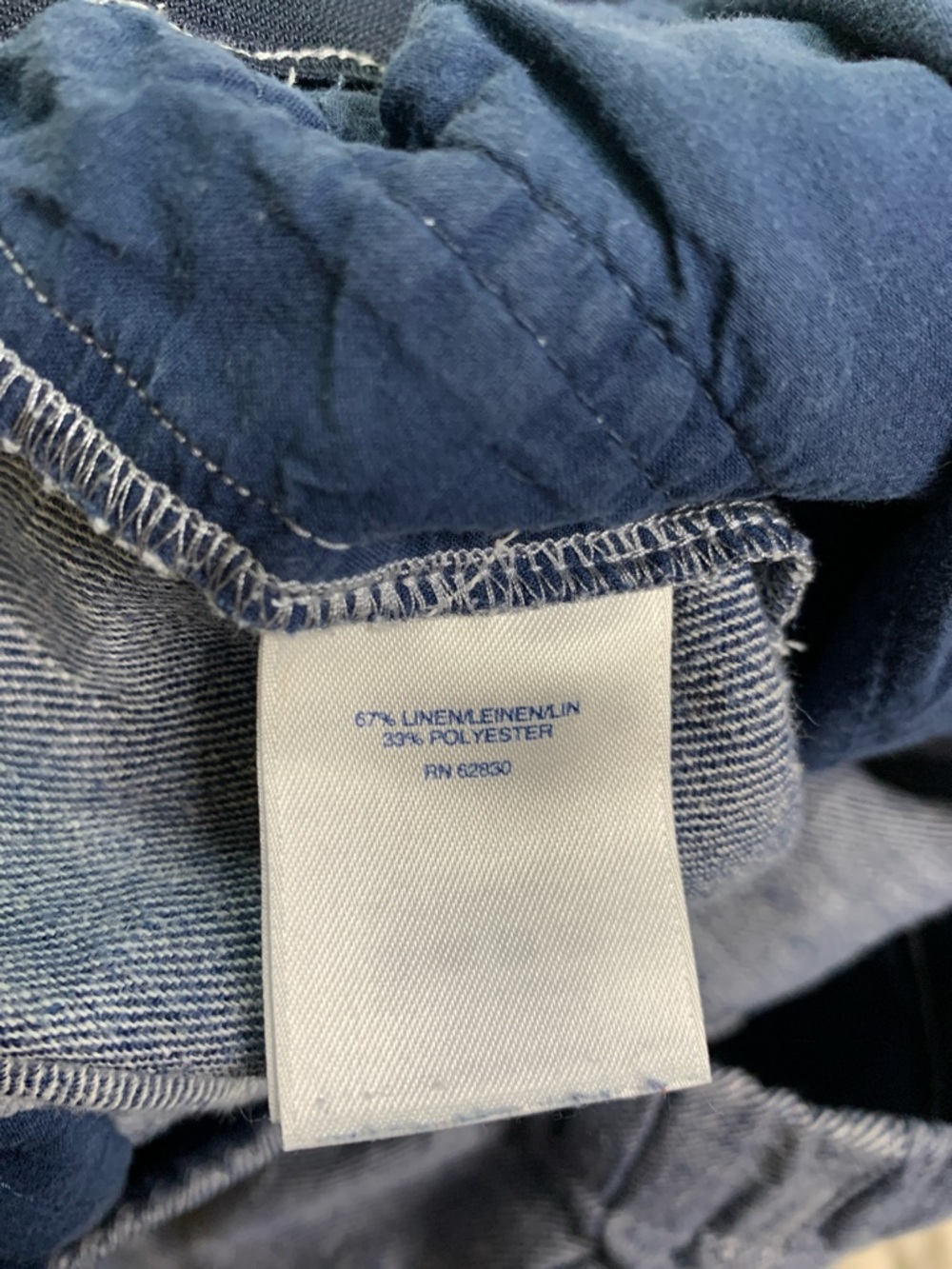 linen blend blue Chambray pull on wideleg mid-rise pull on pant lands’ End 10 - Picture 11 of 11